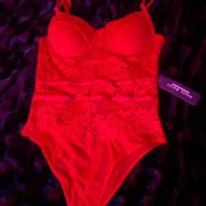 Small red bodysuit lace lingerie NWT never worn